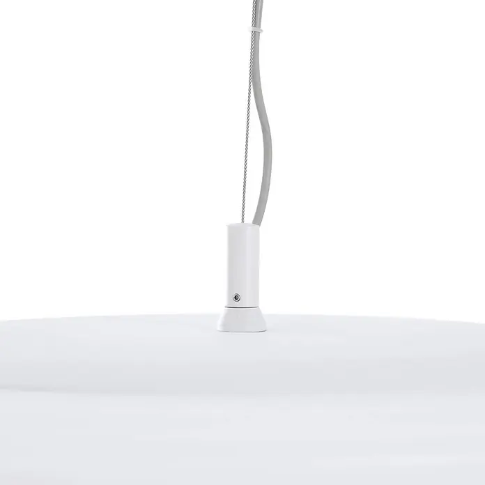 Lucande Pendelleuchte Bolti - L x B x H: 50 x 50 x 17,2 cm, weiß / opal, weiß gefrostet - Weiße Pendelleuchtenaufhängung mit grauem Kabel und dünnem Metalldraht.
