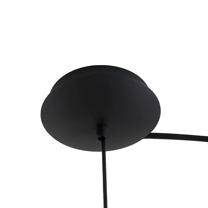 Lucande Pendelleuchte Foco - schwarz, Schwarz, weiß - Schwarze Deckenrosette einer Leuchte mit einem Kabel in der Mitte.