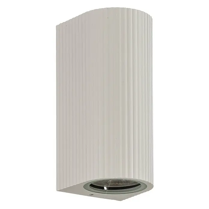 Lindby Außenwandleuchte Aluvo - weiß / opal, IP65 - Weiße geriffelte rechteckige Wandleuchte mit integriertem Klarglas-Downlight.