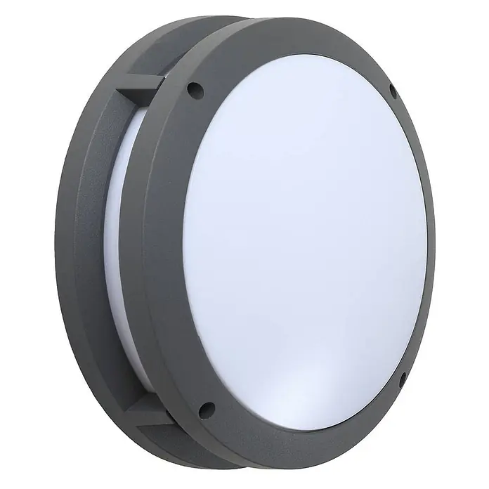 Lindby Außenwandleuchte Liren - alu / grau / zink, IP54 - Runde graue Aufputz-LED-Außenleuchte mit weißem Diffusor.