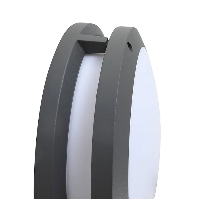 Lindby Außenwandleuchte Liren - alu / grau / zink, IP54 - Dunkelgraue, strukturierte Außenleuchte mit weißen Diffusorplatten, von oben gesehen.