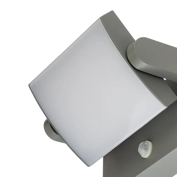Lindby Außenwandleuchte Sherin - alu / grau / zink, IP54 - Graue LED-Außenwandleuchte mit weißem Diffusor und Bewegungssensor.
