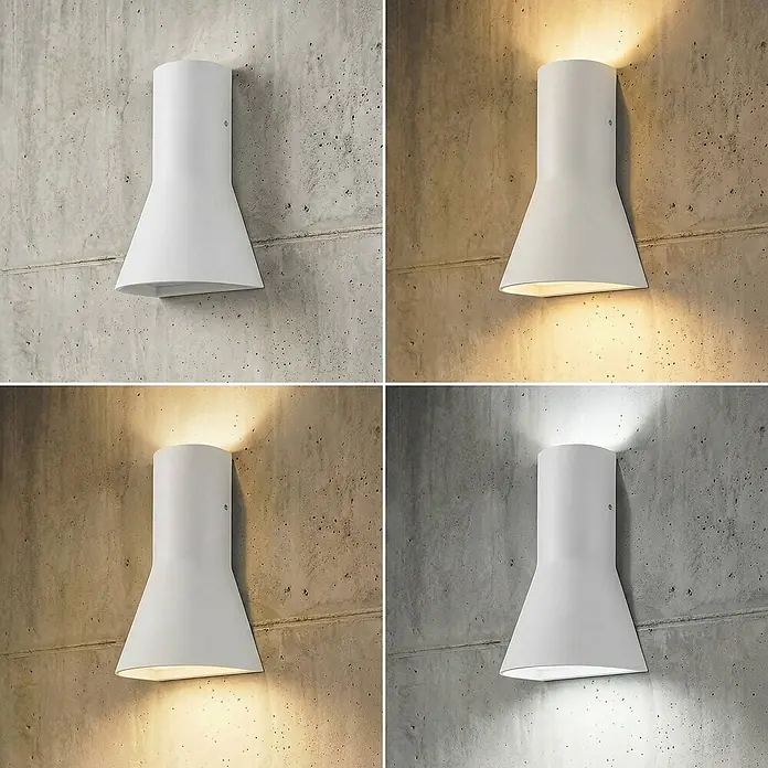 Lucande Außenwandleuchte Zephy - 7,5 x 15 x 21 cm, alu / grau / zink, alu / grau / zink, IP54 - Weiße Wandleuchte, ausgeschaltet, mit warmem und kaltem Licht.