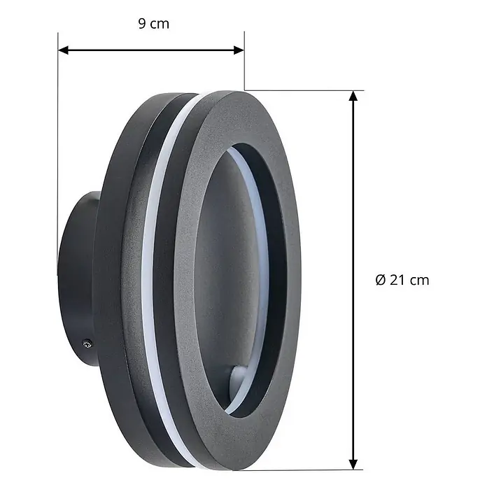Lindby Außenwandleuchte Ilveo - schwarz, schwarz, IP54 - Dunkelgraue runde LED-Wandleuchte mit zwei weißen Lichtringen.