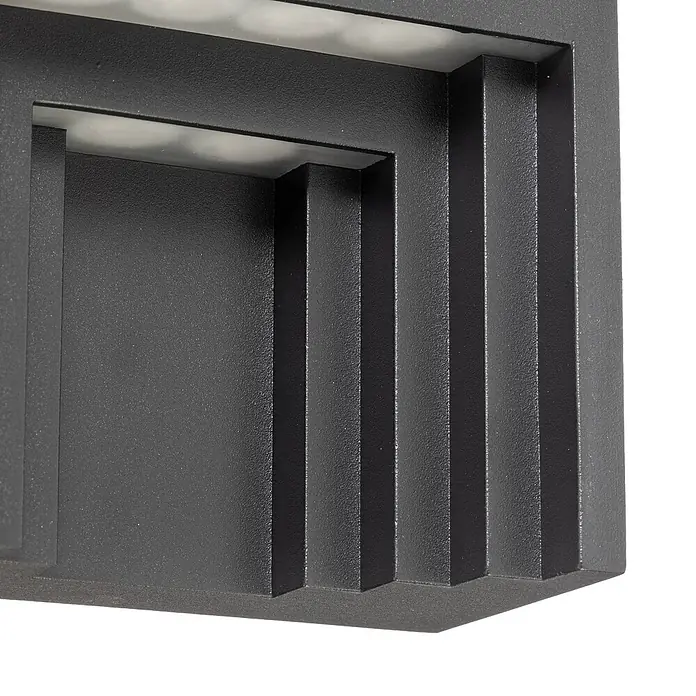 Lindby Außenwandleuchte Aurali - schwarz, IP65 - Dunkelgraue, strukturierte Außenwandleuchte mit gestuftem Design für Auf-/Ab-Beleuchtung.