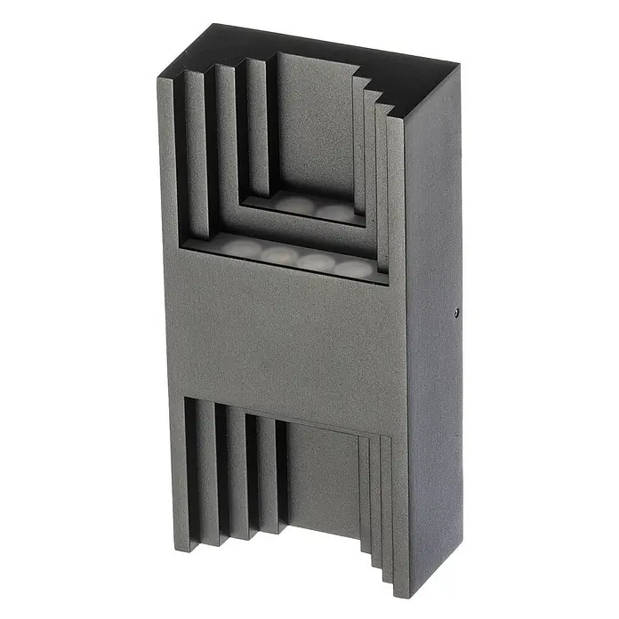 Lindby Außenwandleuchte Aurali - schwarz, IP65 - Anthrazitgraue LED-Wandleuchte mit modernem, gestuftem Design, ideal für Fassadenbeleuchtung.