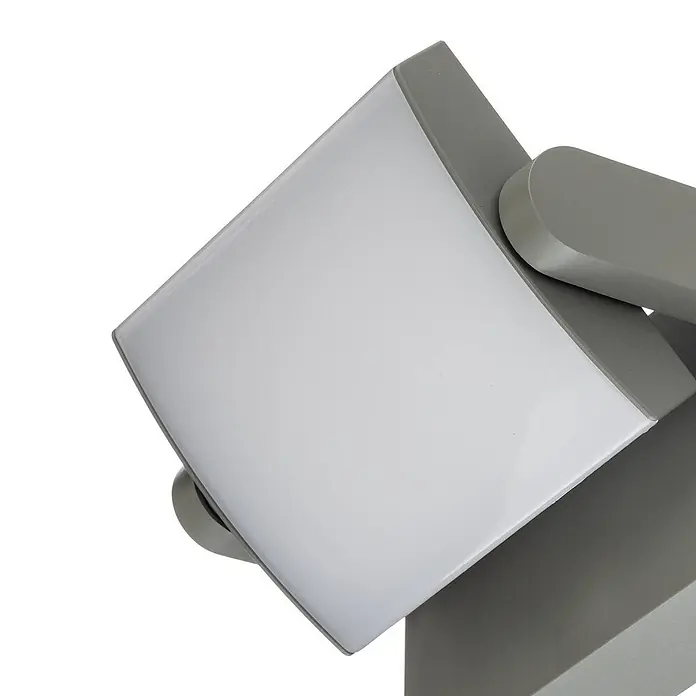 Lindby Außenwandleuchte Sherin - alu / grau / zink, IP54 - Verstellbare graue Leuchte mit quadratischem weißem Diffusor.