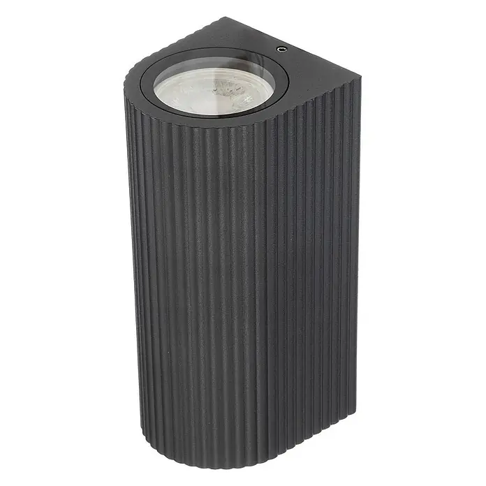 Lindby Wandleuchte aussen in schwarz, Aussenlampe Wand -  - Dunkelgraue, gerippte Außenwandleuchte in Zylinderform mit sichtbarer LED-Birne.