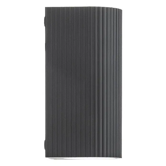 Lindby Wandleuchte aussen in schwarz, Aussenlampe Wand -  - Dunkelgraue rechteckige Außenwandleuchte mit vertikaler Rillenstruktur.