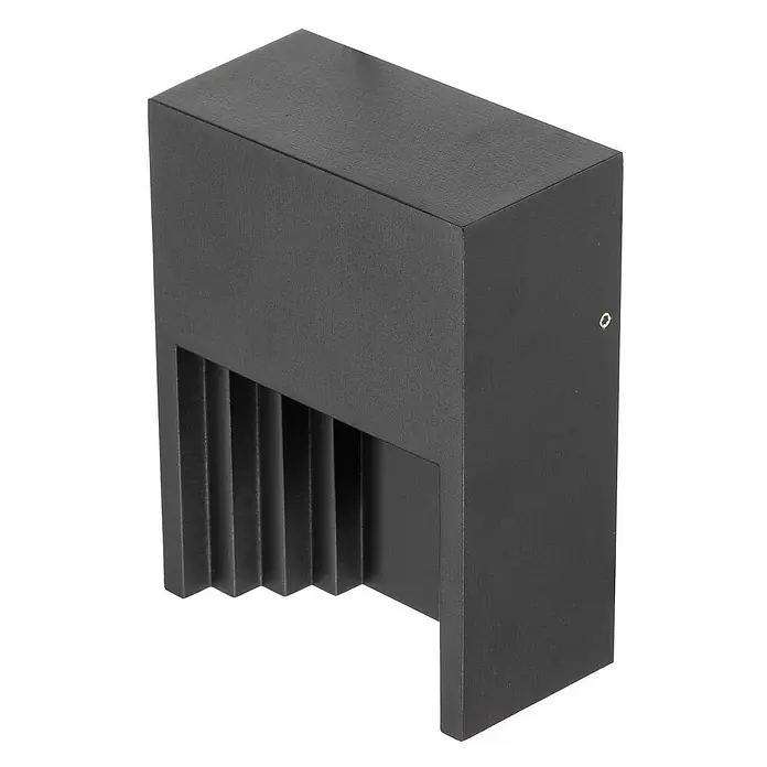 Lindby Außenwandleuchte Aurali - 6,1 x 12 x 15,7 cm, schwarz, IP65 - Dunkelgraue rechteckige Metall-Wandleuchte mit geripptem Design.