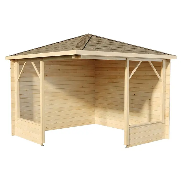 Alpholz Gartenlaube Maik 28 - Außenmaß inkl. Dachüberstand (B x T): 318 x 318 cm, Holz, Naturbelassen - Gartenpavillon aus hellem Holz mit Schindeldach, ideal als Unterschlupf im Freien.