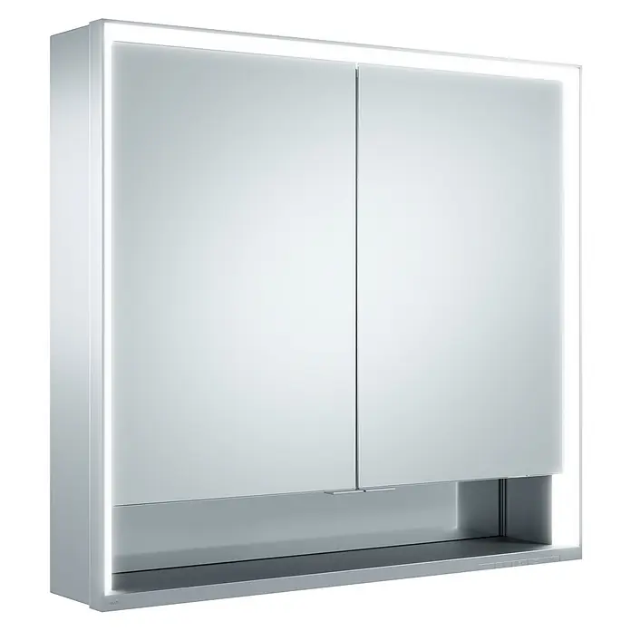 Keuco LED-Spiegelschrank Royal Lumos - B x H: 80 x 73,5 cm, Aluminium, silber-eloxiert - Silberner Spiegelschrank mit integrierter LED-Beleuchtung, zwei Türen und offenem Ablagefach.