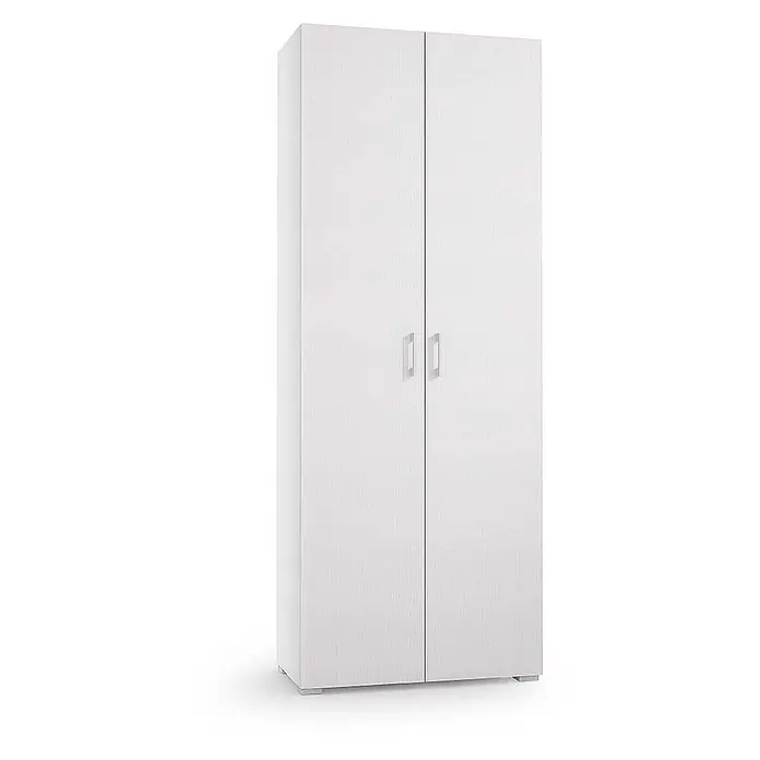 Kiamami Valentina Holz-Mehrzweckschrank - 72 x 37 x 195 cm, Weiß - Weißer zweitüriger Schrank mit silbernen Griffen.