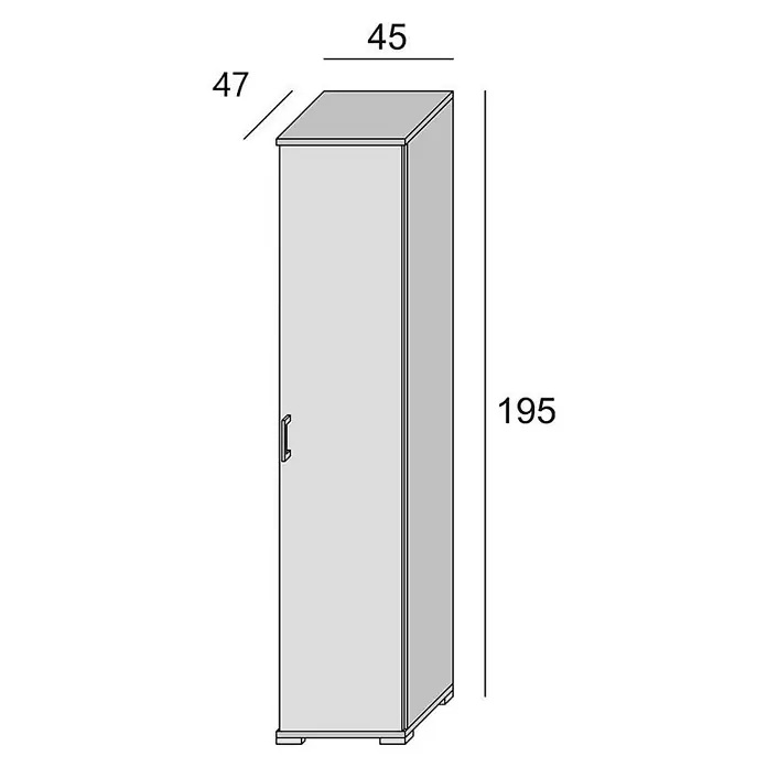 Kiamami Valentina Holz-Mehrzweckschrank - 45 x 47 x 195 cm, Weiss, Beige - Grauer einflügeliger Kleiderschrank mit Griff, Maße H195xW45xD47cm.