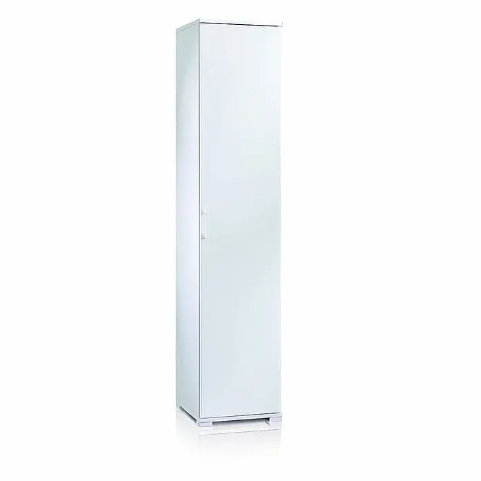 Kiamami Valentina Holz-Mehrzweckschrank - 45 x 47 x 195 cm, Weiß - Hoher weißer Aufbewahrungsschrank mit einer Tür und minimalistischem Griff.