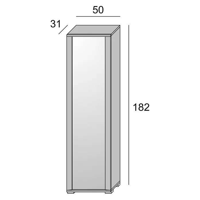 Kiamami Valentina Holz-Mehrzweckschrank - 50 x 31 x 182 cm, Weiß - Hoher, schmaler grauer Kleiderschrank mit einer Spiegeltür, Maße 50x31x182 cm.