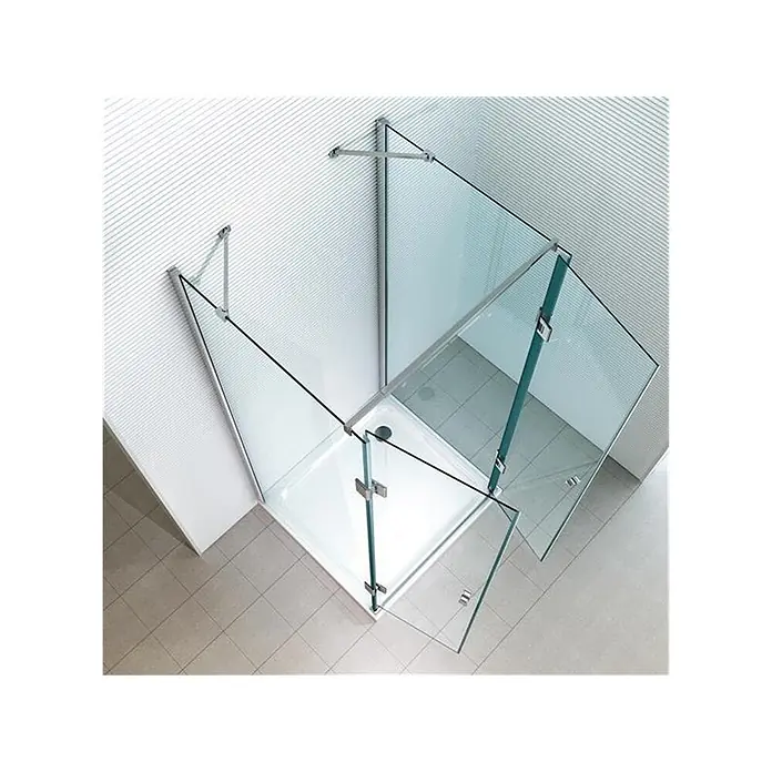 Glaszentrum Hagen U-Duschkabine Glaszentrum Hagen 100x80x100x195 cm Ares U-Duschkabine - Imprägniert, Farblos - Glasduschkabine mit weißer Duschwanne und Chrombeschlägen, von oben gezeigt.