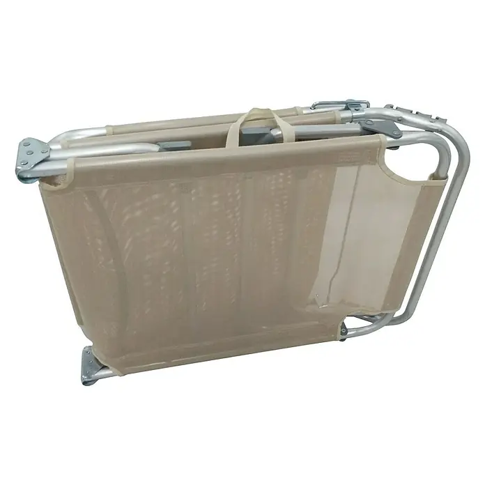 Sunfun Tumbona de jardín Graciela - 59 x 186 x 26 cm, Beige, Textil, Respaldo regulable - Cama de playa plegable de metal con cubierta de malla beige y asa de transporte para facilitar el transporte y el almacenamiento.