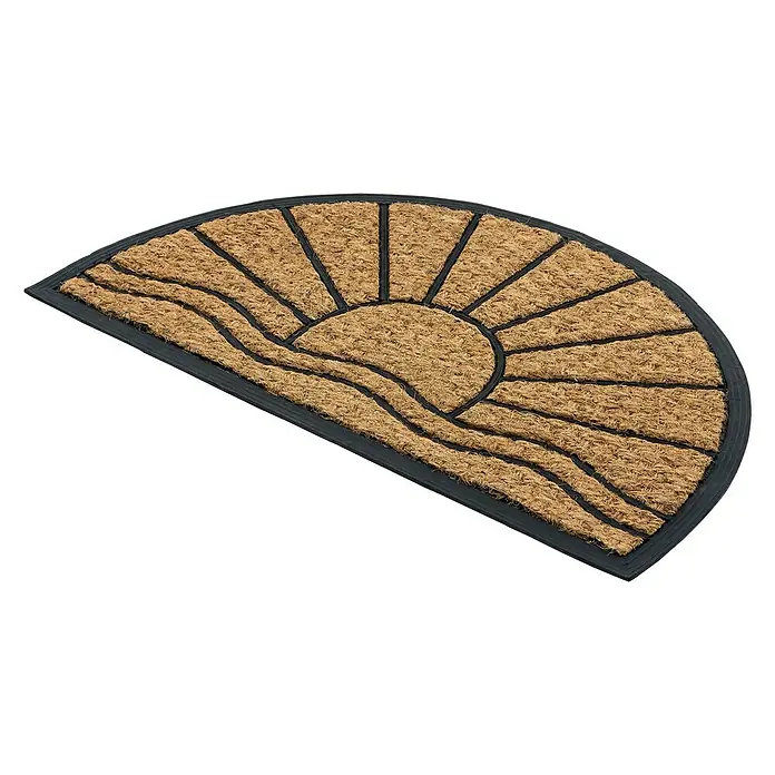 Astra Coco Fußmatte Deluxe Light - 45 x 75 cm, Braun/Schwarz, Gitter, Kokos - Halbrunde Fußmatte mit einem Sonnenmotiv und gewelltem Design, ideal für den Eingangsbereich und zur Dekoration des Außenbereichs.