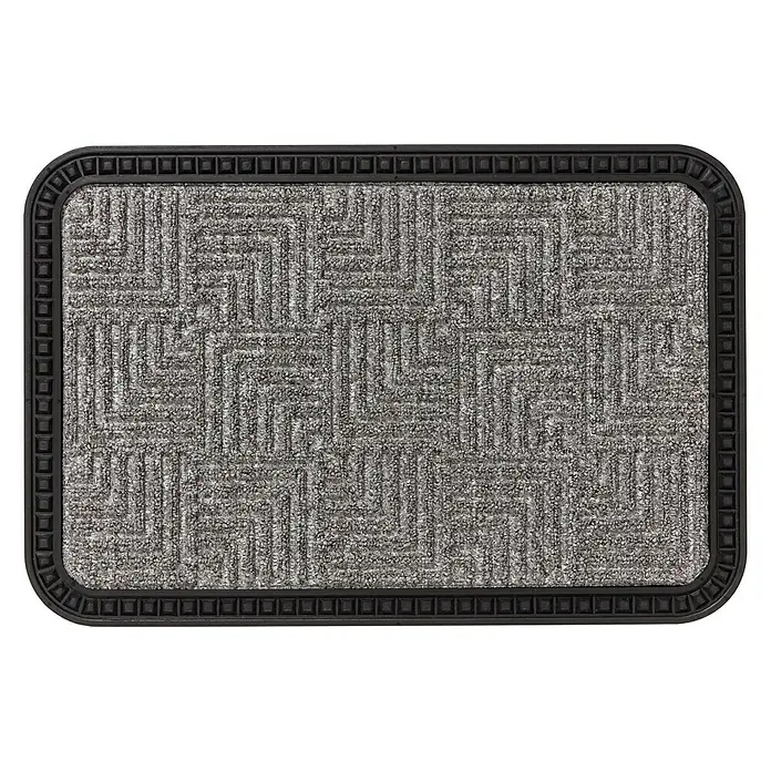 Astra Fußmatte Border Star - Silber, 50 x 80 cm, 70 % Polypropylen, 30 % Gummi - Graue Fußmatte mit geometrischem Muster und schwarzem Rahmen für den Innenbereich, ideal zur Schmutzaufnahme und als dekoratives Element.