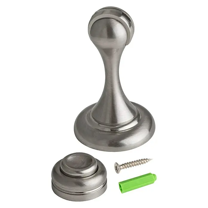 Türstopper mit Magnetanschlag - L x B: 76 x 45 mm, Montageart: Schrauben, Vernickelt - Magnetischer Türstopper aus gebürstetem Nickel mit Befestigungsschraube und Dübel für die Wandmontage.