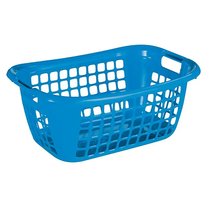 Sunware Wäschekorb Basic - L x B x H: 55 x 38 x 22,5 cm, Blau - Helle blaue Wäschekorb aus Kunststoff mit rechteckigen Löchern und Griffen. Optimal für den Transport von Wäsche.