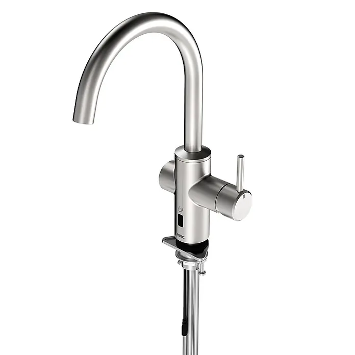 KWC Spültischarmatur - Edelstahl gebürstet - Moderner Küchenwasserhahn aus gebürstetem Edelstahl mit gebogenem Auslauf, Steuerhebel und integriertem Sensor.