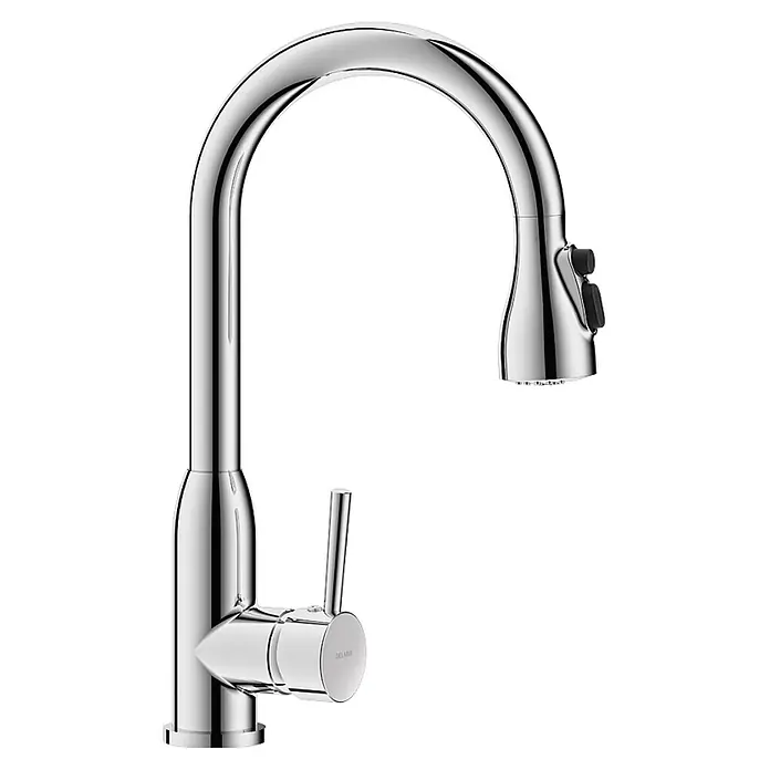 Delabie Spültischarmatur Delabie -  - Glänzender Chrom-Küchenarmatur mit hohem Auslauf, herausziehbarer Brause und Einhebelgriff.
