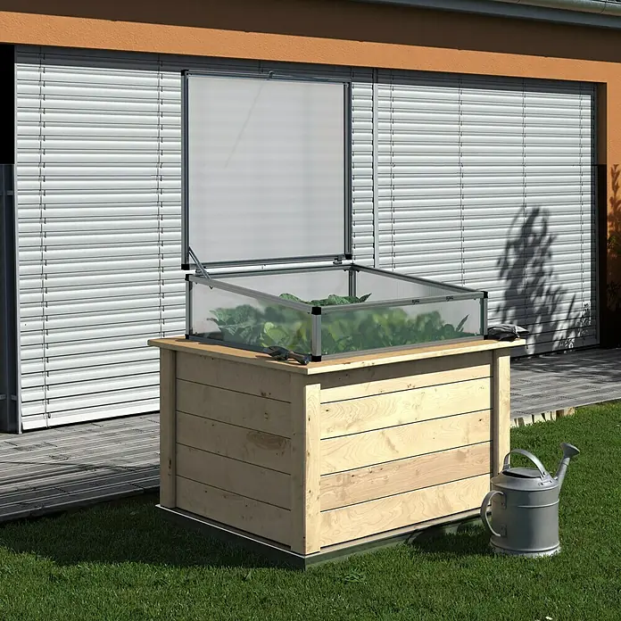 KGT Frühbeet-Aufsatz Hochbeet 130 - Passend für: KGT Hochbeet 130, L x B x H: 121 x 91 x 31 cm - Ein geräumiger Frühbeetkasten aus Holz mit einem transparenten Deckel, ideal für den Garten oder die Terrasse.