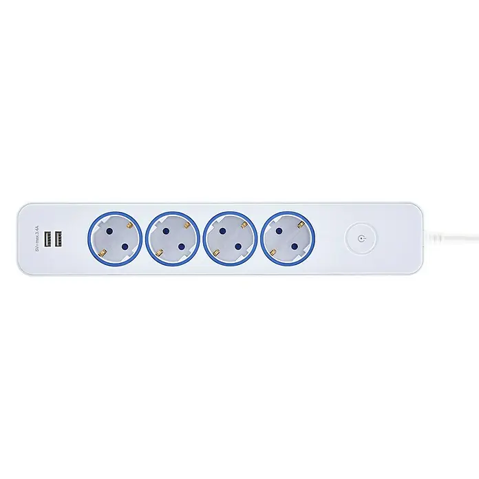 Blaupunkt Steckdosenleiste - 4-fach, 2 USB-Anschlüsse, Weiß, Kabellänge: 2 m, Mit Schalter - Eine weiße Steckdosenleiste mit vier Steckdosen und zwei USB-Anschlüssen für das Aufladen elektronischer Geräte.