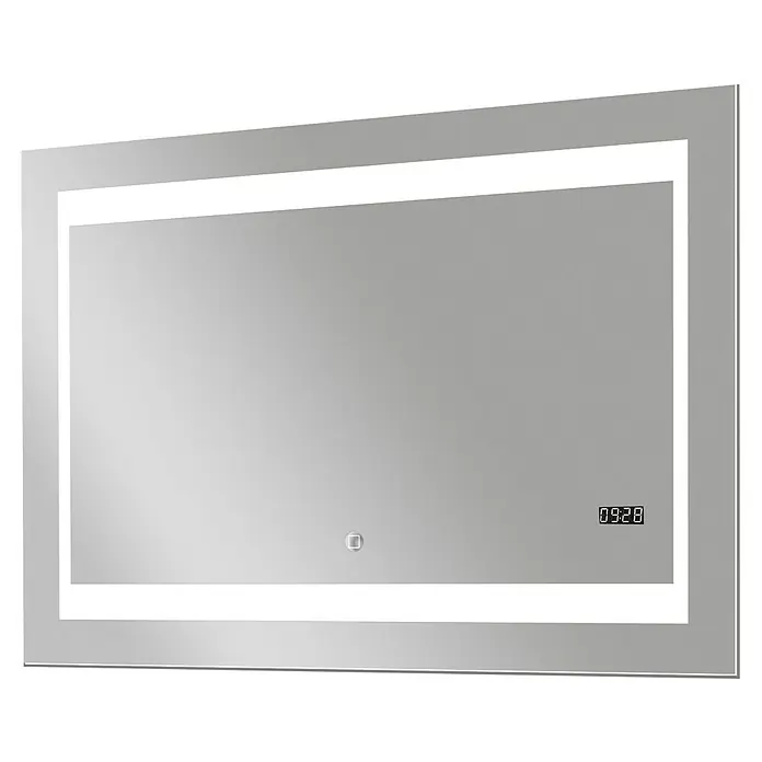 DSK Lichtspiegel Silver Futura - 100 x 70 cm - Beleuchteter rechteckiger Spiegel mit digitaler Anzeige und Touch-Sensor für moderne Badezimmer.