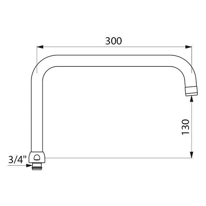 Delabie Spültischarmatur Delabie -  - Technische Zeichnung eines eckigen Wasserhahnauslaufs, 300 mm breit und 130 mm hoch, mit 3/4 Zoll Anschluss.
