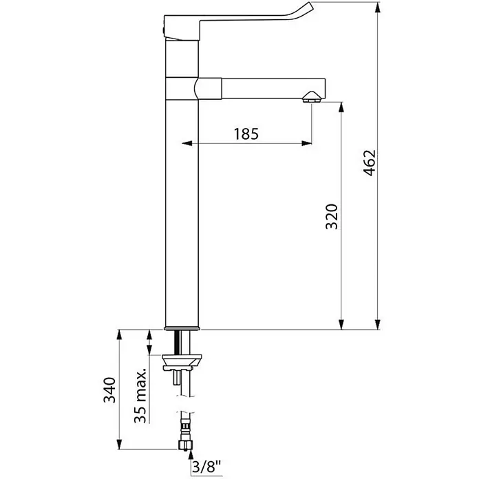 Delabie Spültischarmatur Delabie -  - Hohe Einhebel-Waschtischarmatur mit Maßen und 3/8" Anschluss.