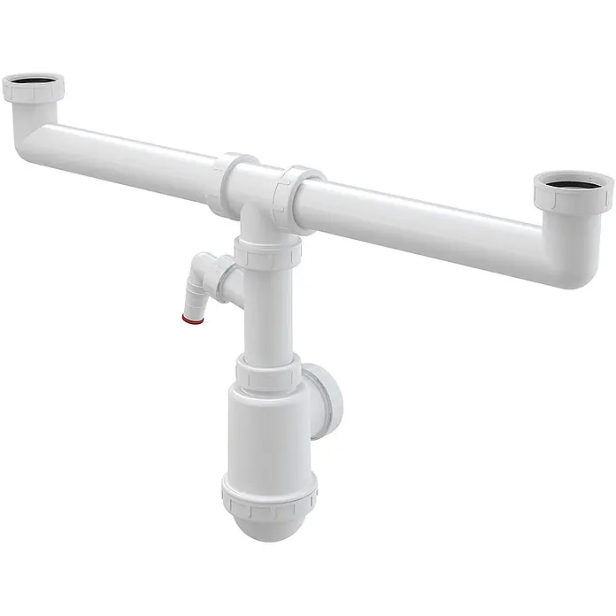 Alcadrain Waschtisch Alcadrain - 20 x 27 cm - Weißes Kunststoff-Doppelspülenabflusssystem mit Flaschensiphon und Geräteanschluss.