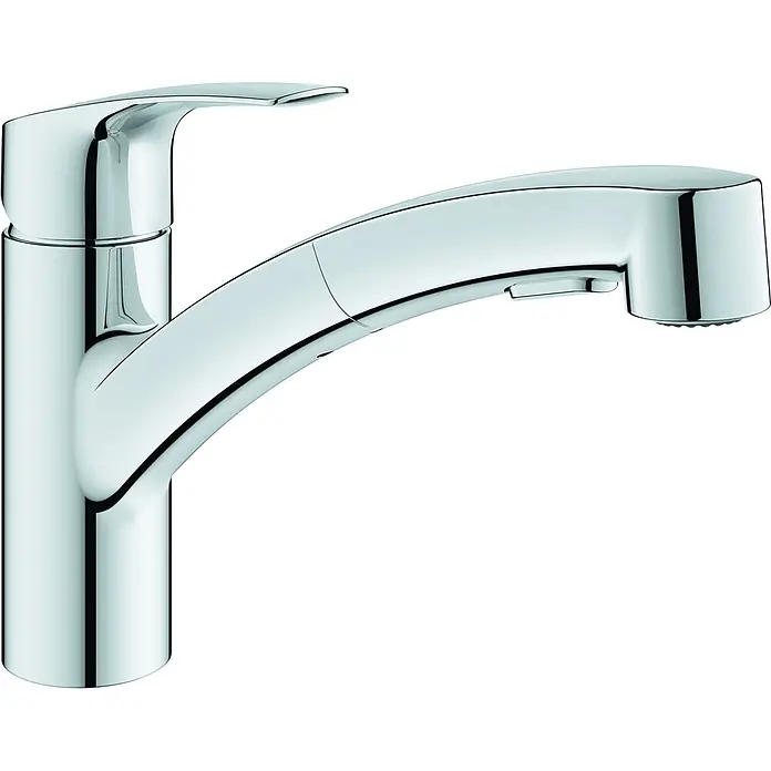 Grohe Spültischarmatur Grohe - Chrom - Eine glänzende Chrom-Einhebel-Küchenarmatur mit integriertem Ausziehbrausekopf.
