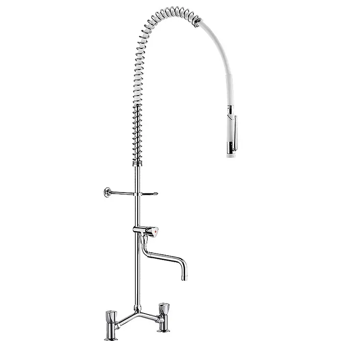 Delabie Spültischarmatur Delabie -  - Professionelle Chrom-Vorspülarmatur mit Hochbogenfeder und Brause.