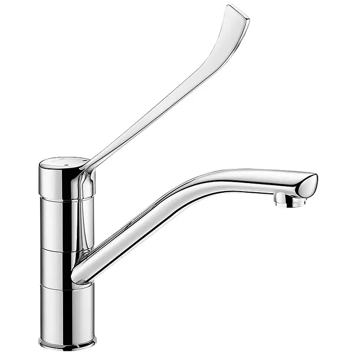 Delabie Spültischarmatur Delabie -  - Moderner verchromter Küchenarmatur mit hohem Hebelgriff und elegant geschwungenem Auslauf.