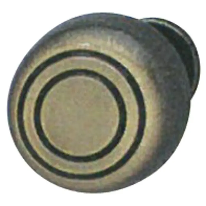 Häfele Möbelknopf - Typ Möbelgriff: Knopf, Ø x H: 36 x 24 mm - Nahaufnahme eines bronzefarbenen Möbelknopfs mit konzentrischen Kreisen. Ideal für Vintage- oder Retro-Möbel.