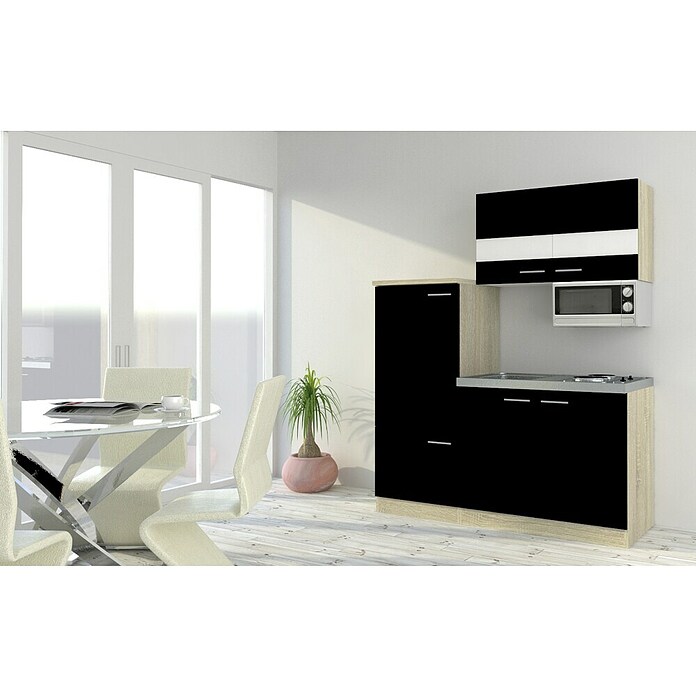 Respekta Cocina compacta Luis (Ancho: 160 cm, Negro, Placa de cocción, frigorífico y microondas) | BAUHAUS