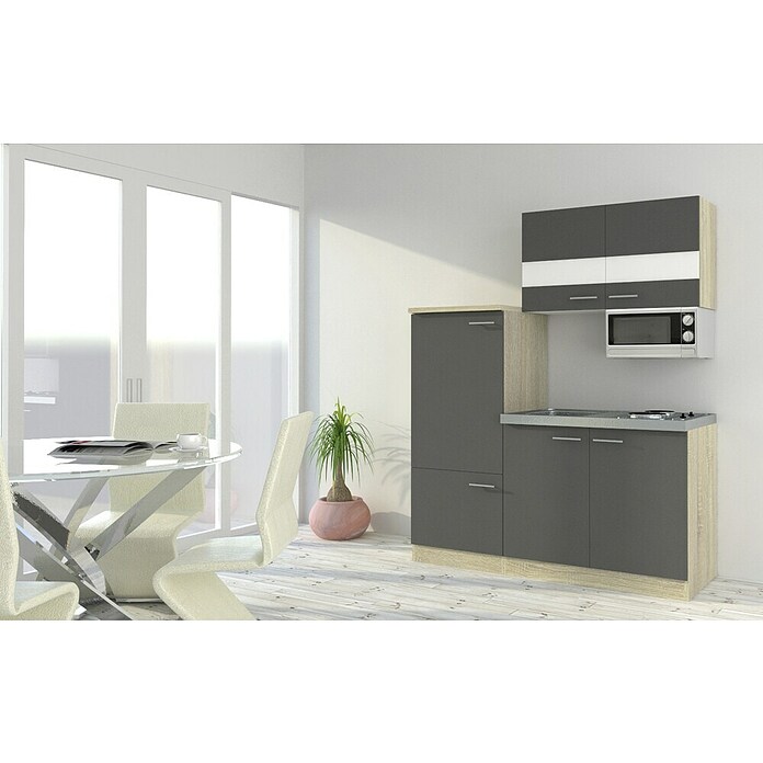 Respekta Cocina compacta Luis (Ancho: 160 cm, Gris, Placa de cocción, frigorífico y microondas) | BAUHAUS