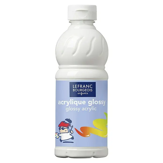 Lefranc & Bourgeois Acrylfarbe Glossy - Weiß, 500 ml, Flasche - Bild einer Flasche LEFRANC BOURGEOIS enfants Acrylfarbe. Die glänzende Acrylfarbe ist ideal für Kinder und Hobbykünstler geeignet.