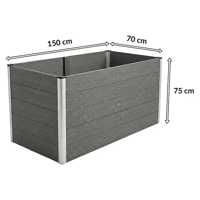 Floordirekt Hochbeet Delos - 150 x 70 x 75 cm, WPC, Anthrazit - Dunkelgraues Hochbeet aus Verbundwerkstoff, 150x70x75 cm.