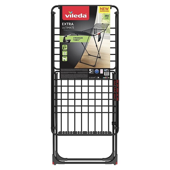Vileda Tendedero con alas Extra Ultimate (Longitud cuerda de tender: 20 m, L x An x Al: 173 x 55,5 x 116 cm, Negro) | BAUHAUS