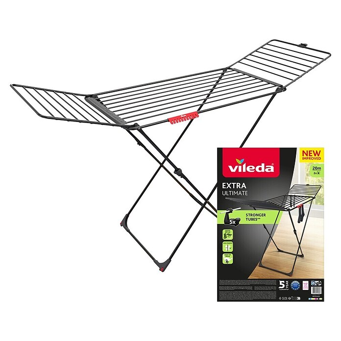 Vileda Tendedero con alas Extra Ultimate (Longitud cuerda de tender: 20 m, L x An x Al: 173 x 55,5 x 116 cm, Negro) | BAUHAUS