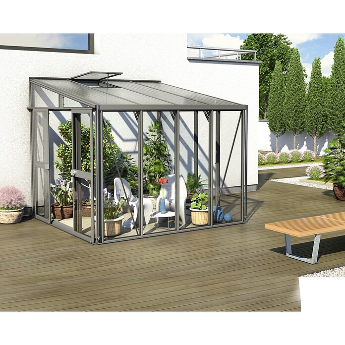 Vitavia Gewächshaus Helena 7000 (2,66 x 2,71 x 2,39 m, Farbe: Anthrazit, Einscheibensicherheitsglas (ESG))