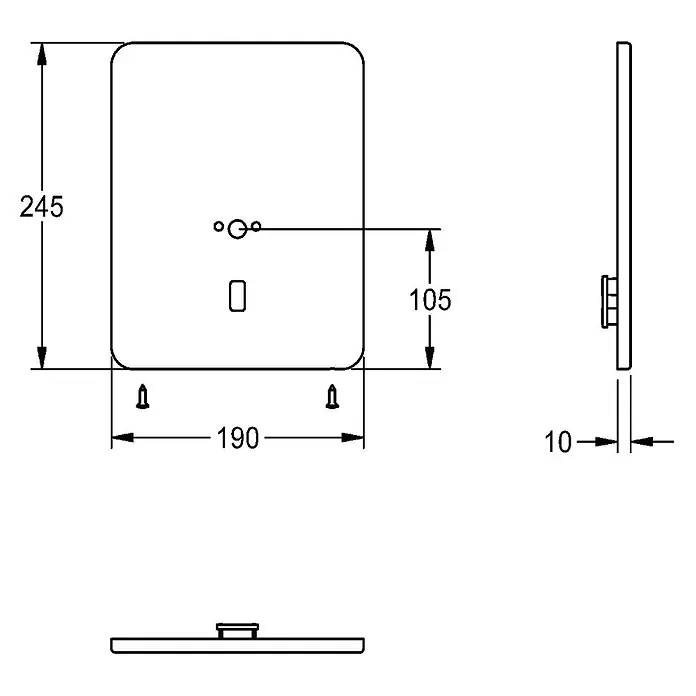 KWC Waschbecken KWC -  - Rechteckige Toilettenspülplatte mit abgerundeten Ecken, mit quadratischem Knopf und rundem Bedienelement.