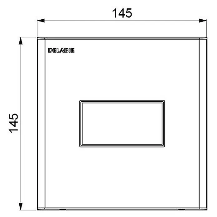 Delabie Betätigungsplatte Delabie Urinalspüler TEMPOFLUX UP Edst. satiniert 7 Sek. Set 2/2 -  - DELABIE 145x145mm quadratische Abdeckplatte, technische Zeichnung mit mittiger rechteckiger Öffnung.