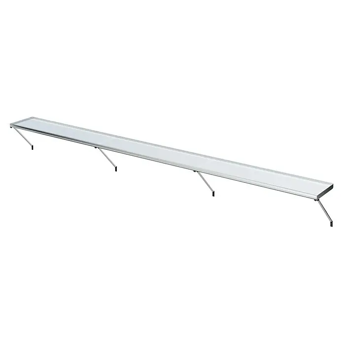 KGT Gewächshaus-Regal - Silber, Passend für: KGT Gewächshaus Lilie III - Ein langes, silbernes Regal mit ausklappbaren Beinen, das für eine minimalistische und moderne Einrichtung entworfen wurde.