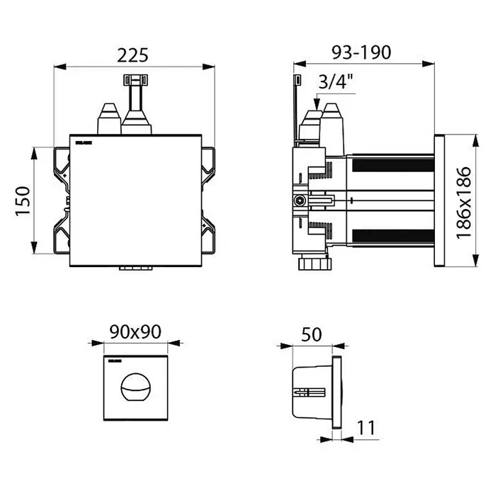 Delabie Betätigungsplatte Delabie WC-Druckspüler TEMPOFLUX 3 3/4", UP AB, mit Fernbetätigung -  - Unterputz-Duschmischer mit einstellbarer Einbautiefe und quadratischer Bedieneinheit.