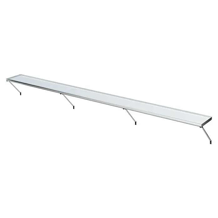 KGT Gewächshaus-Regal Rose IV - 429 x 26 x 130 cm, Silber - Produktabbildung eines langen, schmalen, silbernen Campingtisches mit klappbaren Beinen für den einfachen Transport und die Lagerung.